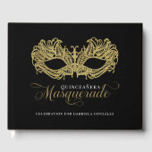 Elegante gouden maskerade Quinceanera Gastenboek (Voorkant)