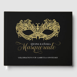 Elegante gouden maskerade Quinceanera Gastenboek