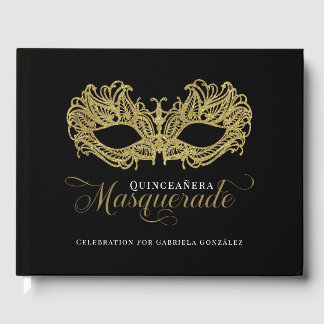 Elegante gouden maskerade Quinceanera Gastenboek