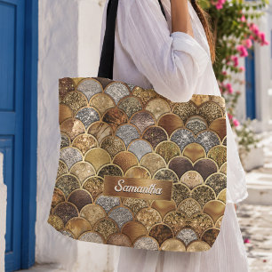 Elegante gouden meisjesachtige zeemeermin schubben tote bag