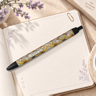 Elegante gouden meisjesachtige zeemeermin schubben zwarte inkt pen