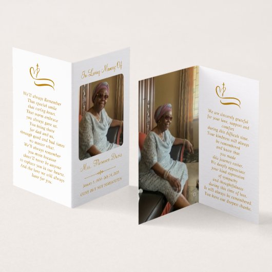 Elegante gouden Memorial Fotomap Gebed Kaart (Binnen en buitenkant)