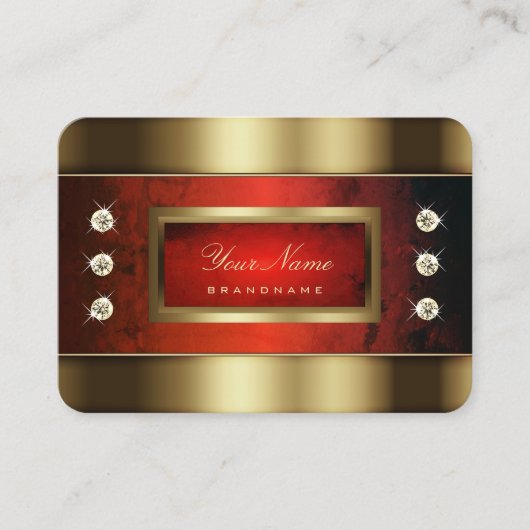Elegante gouden met rood marmer en faux diamanten visitekaartje (Voorkant)