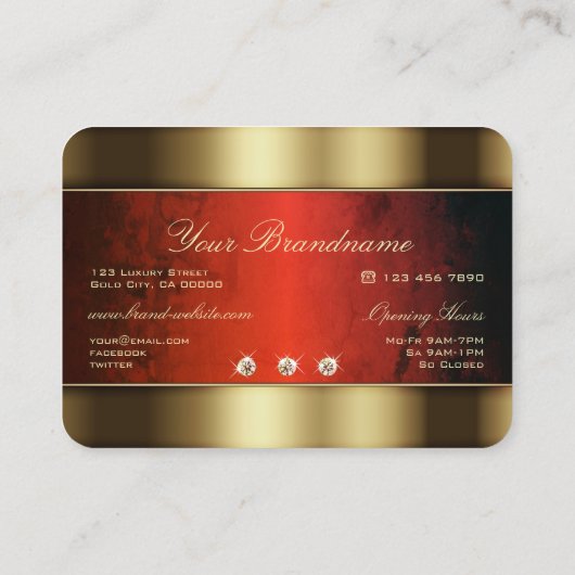Elegante gouden met rood marmer en faux diamanten visitekaartje (Achterkant)