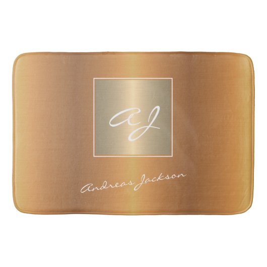 Elegante gouden metalen moderne script monogram na badmat (Voorkant)
