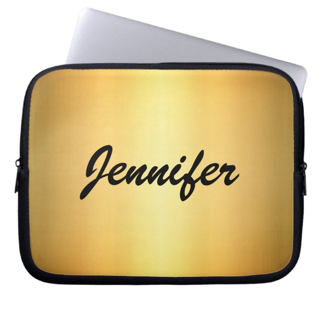 Elegante Gouden Metalen Moderne Script Persoonlijk Laptop Sleeve (Voorkant)