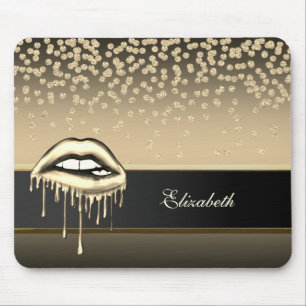 Elegante Gouden Metallic Druppende Lippen Diamante Muismat