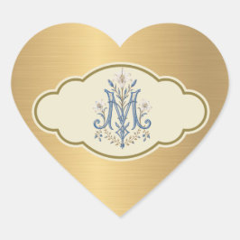 Elegante Gouden Metallic Marian Monogram Hart Sticker