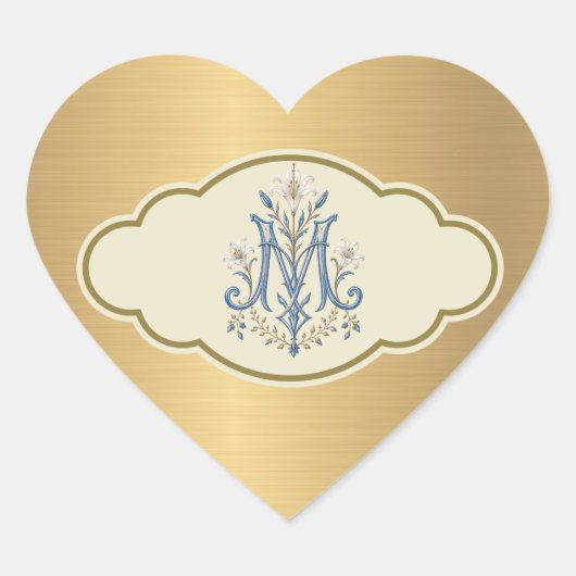 Elegante Gouden Metallic Marian Monogram Hart Sticker (Voorkant)