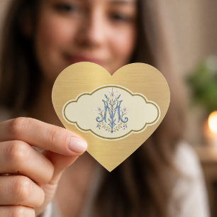 Elegante Gouden Metallic Marian Monogram Hart Sticker