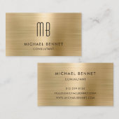 Elegante gouden metallic monogram consultant visitekaartje (Voorkant / Achterkant)
