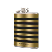 Elegante gouden metallic strepen zwarte achtergron heupfles (Links)