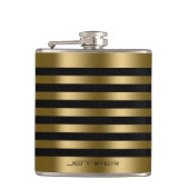 Elegante gouden metallic strepen zwarte achtergron heupfles (Voorkant)