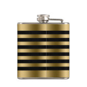 Elegante gouden metallic strepen zwarte achtergron heupfles (Achterkant)