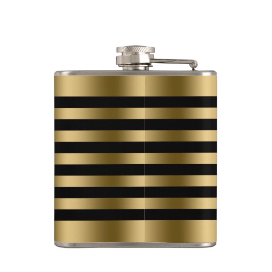 Elegante gouden metallic strepen zwarte achtergron heupfles (Achterkant)