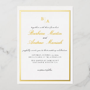 Elegante gouden minimalistische bruiloft in script folie uitnodiging