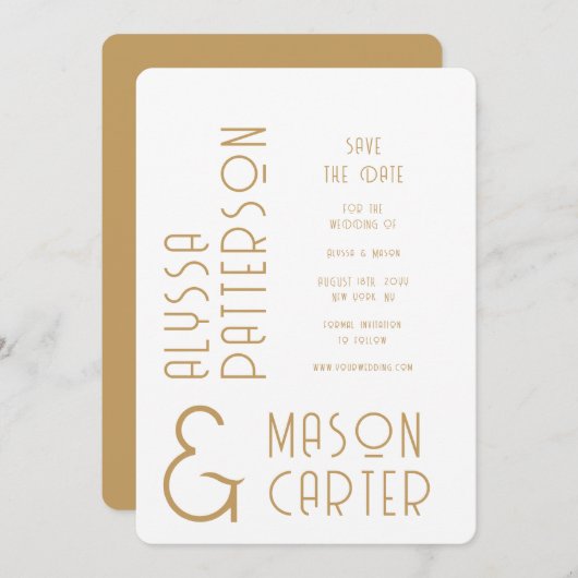 Elegante gouden moderne bruiloft save the date (Voorkant / Achterkant)