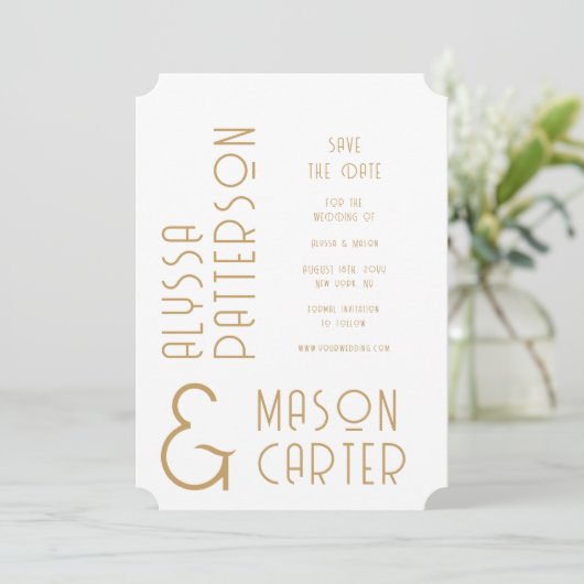 Elegante gouden moderne bruiloft save the date (Staand voorkant)