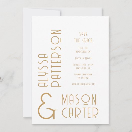 Elegante gouden moderne bruiloft save the date (Voorkant)