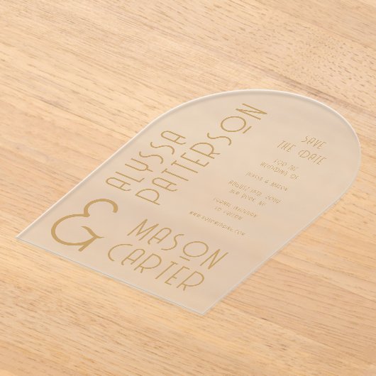 Elegante gouden moderne bruiloft save the date acryl uitnodigingen (Laagn)