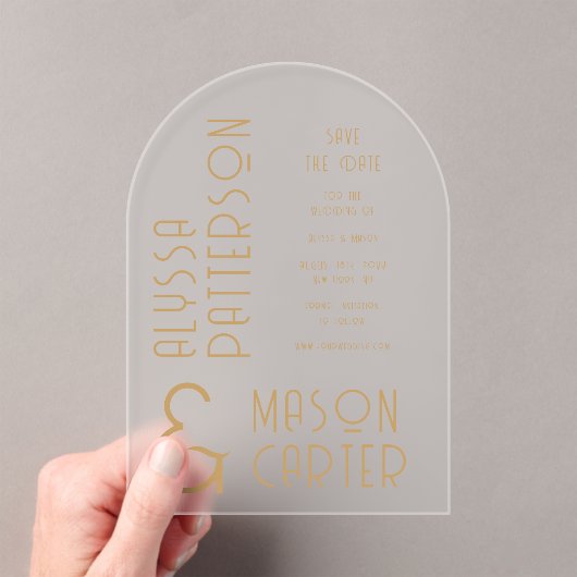 Elegante gouden moderne bruiloft save the date acryl uitnodigingen (Insitu (Draagbaar))