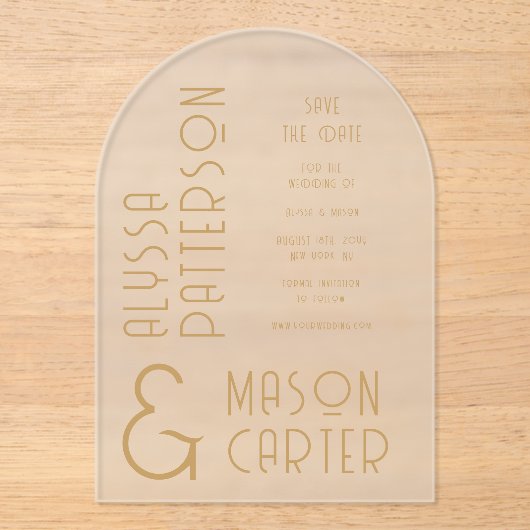 Elegante gouden moderne bruiloft save the date acryl uitnodigingen (Voorkant)