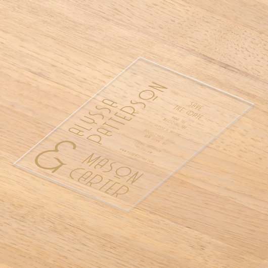 Elegante gouden moderne bruiloft save the date acryl uitnodigingen (Laagn)