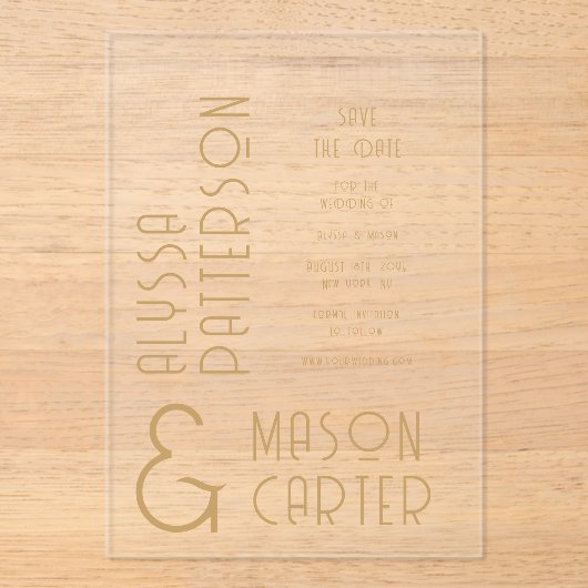 Elegante gouden moderne bruiloft save the date acryl uitnodigingen (Voorkant)