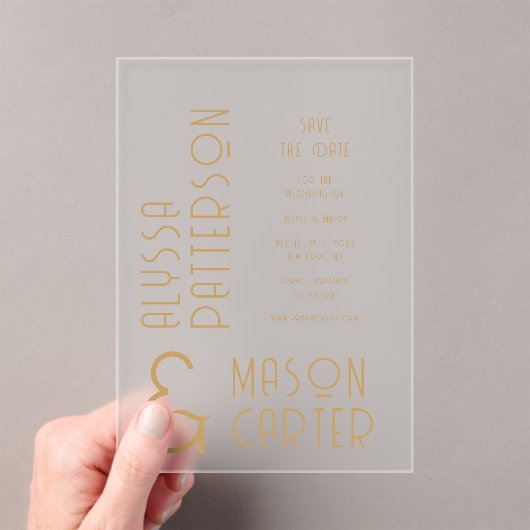 Elegante gouden moderne bruiloft save the date acryl uitnodigingen (Insitu (Draagbaar))