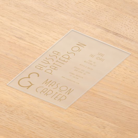 Elegante gouden moderne bruiloft save the date acryl uitnodigingen (Laagn)