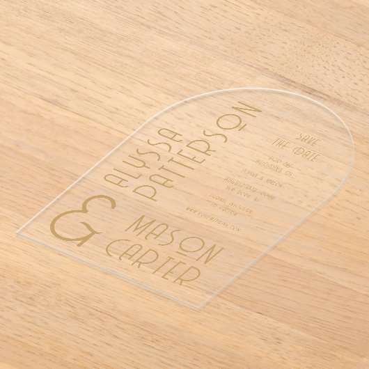 Elegante gouden moderne bruiloft save the date acryl uitnodigingen (Laagn)