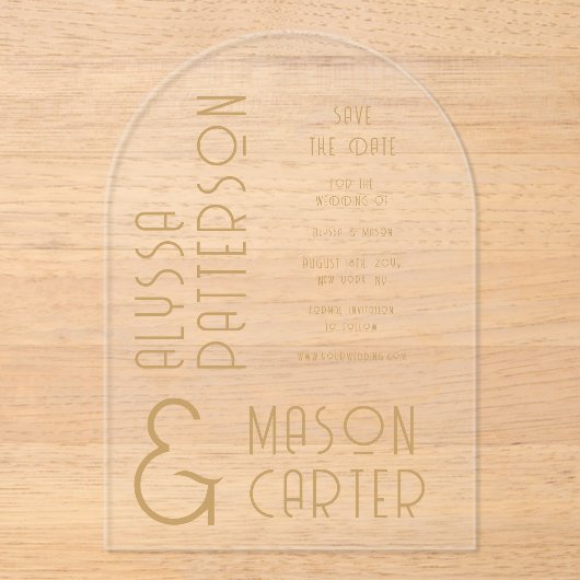 Elegante gouden moderne bruiloft save the date acryl uitnodigingen (Voorkant)