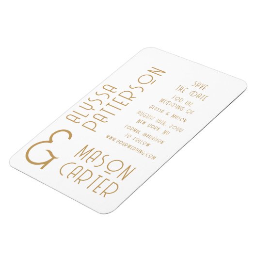 Elegante gouden moderne bruiloft save the date magneet (Linkerzijde)
