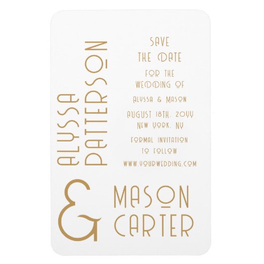 Elegante gouden moderne bruiloft save the date magneet (Verticaal)