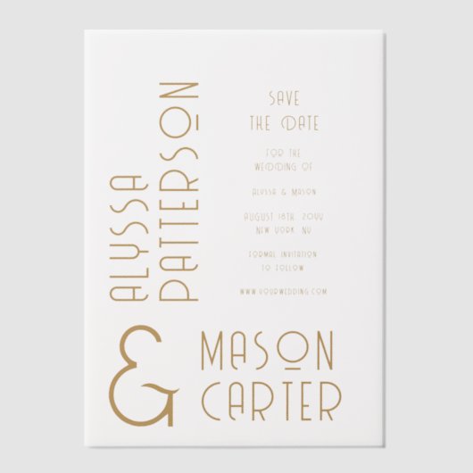 Elegante gouden moderne bruiloft save the date vellum uitnodigingen (Voorkant)