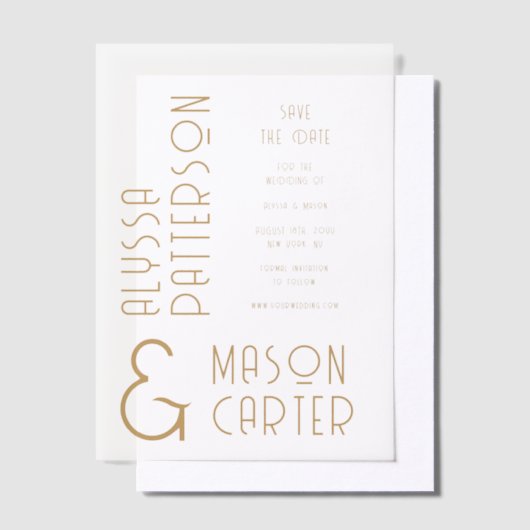 Elegante gouden moderne bruiloft save the date vellum uitnodigingen (Offset)