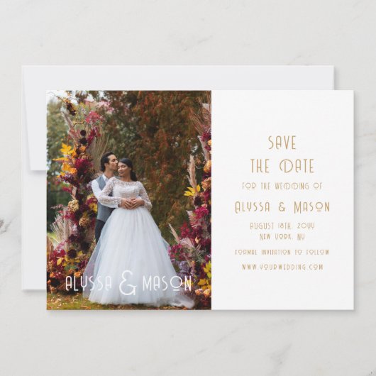 Elegante gouden moderne foto bruiloft Save the dat Save The Date (Voorkant)