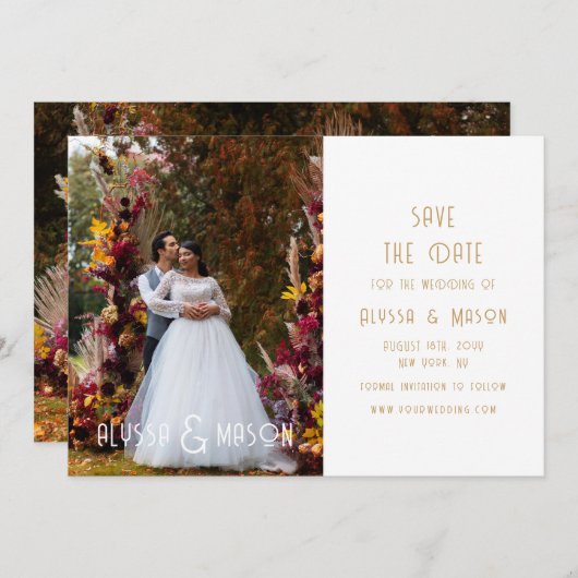Elegante gouden moderne foto bruiloft Save the dat Save The Date (Voorkant / Achterkant)