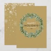 Elegante gouden moderne groene krans Kerstmis Feestdagenkaart (Voorkant / Achterkant)