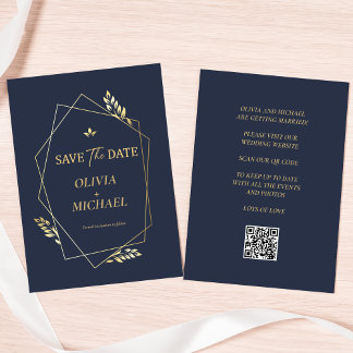 Elegante Gouden Moderne QR-Code Trouwkaart 'Save T Save The Date