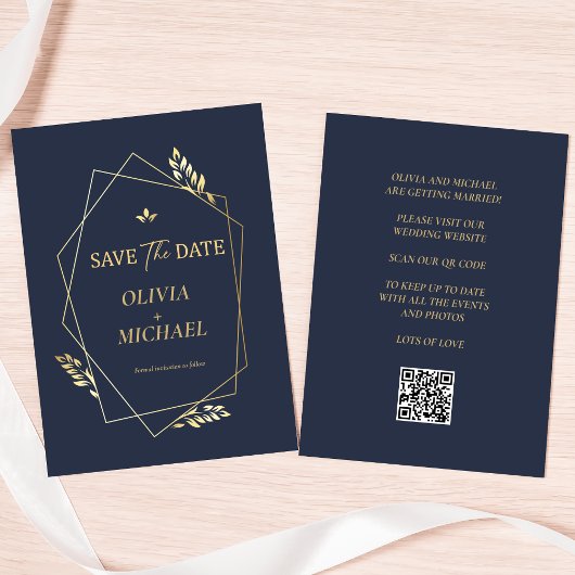 Elegante Gouden Moderne QR-Code Trouwkaart 'Save T Save The Date