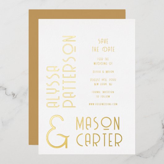 Elegante gouden moderne trouwfolie Save The Date Folie Uitnodiging (Voorkant / Achterkant)
