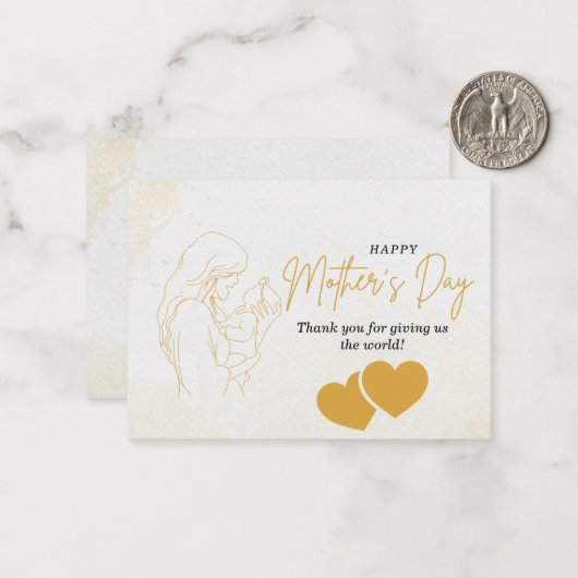 Elegante gouden Moederdag kaart Notitiekaartje (Voorkant / Achterkant in situ)
