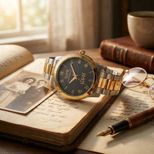 Elegante gouden monogram 50ste huwelijksverjaardag horloge