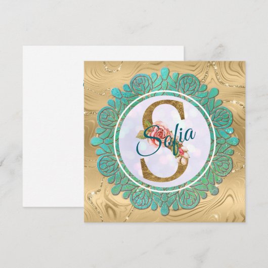 Elegante gouden monogram beginletters met mandala kaart (Voorkant / Achterkant)