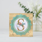 Elegante gouden monogram beginletters met mandala kaart (Staand voorkant)