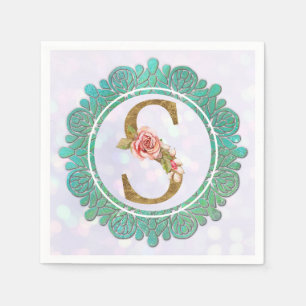 Elegante Gouden Monogram Beginletters met Mandala Servet