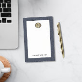 Elegante Gouden Monogram Blauwe Leerlook Post-it® Notes