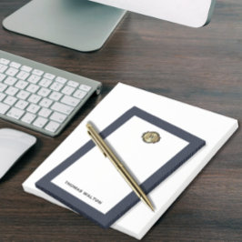 Elegante Gouden Monogram Blauwe Leerlook Post-it® Notes