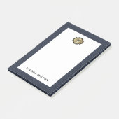 Elegante Gouden Monogram Blauwe Leerlook Post-it® Notes (Schuin)